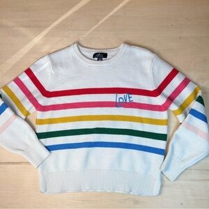 Aqua Girls Striped Cotton Blend Striped and "Love" Embroidered Sweater - Large